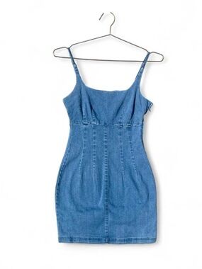 Vintage Y2K Denim Bodycon Mini Dress Corset Style Adjustable Straps XS